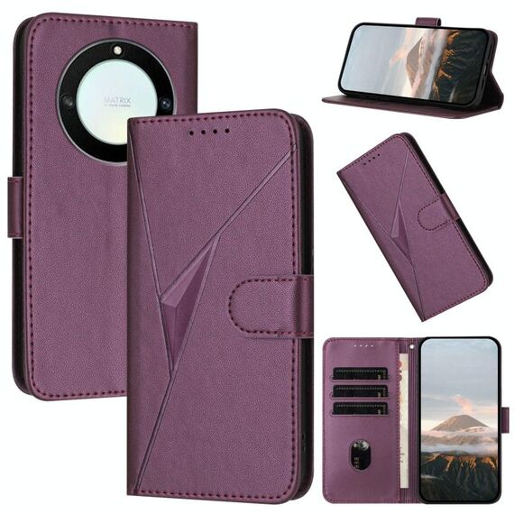 Per Honor X9a / Magic5 Lite / X40 Custodia per telefono in pelle con fibbia a motivo triangolare (viola scuro)