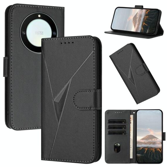 Per Honor X9a / Magic5 Lite / X40 Custodia in pelle con fibbia a motivo triangolare (nero)