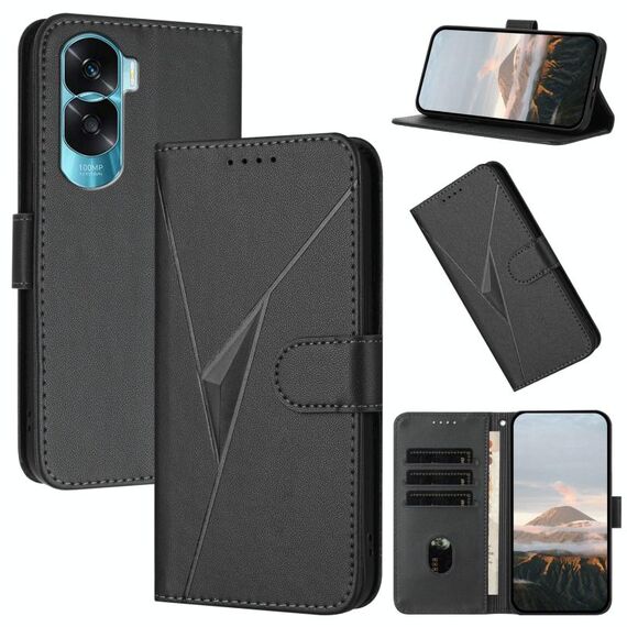 Per Honor X50i / Honor 90 Lite Custodia in pelle con fibbia a motivo triangolare (nero)
