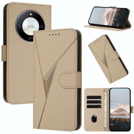 Per Honor X50 / Honor X9b Custodia per telefono in pelle con fibbia a motivo triangolare (oro)
