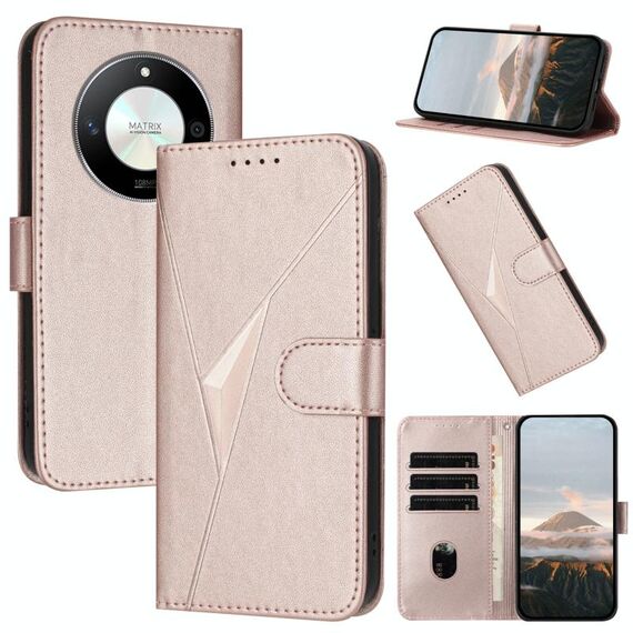 Per Honor X50 / Honor X9b Custodia per telefono in pelle con fibbia a motivo triangolare (oro rosa)