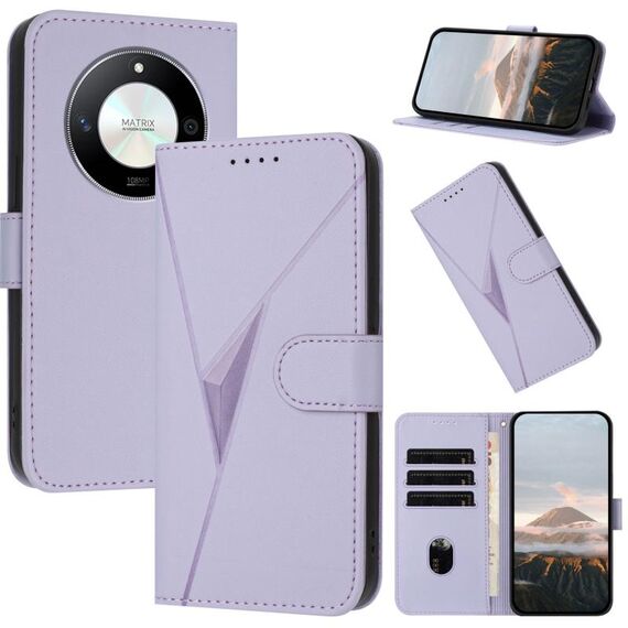 Per Honor X50 / Honor X9b Custodia per telefono in pelle con fibbia a motivo triangolare (viola chiaro)