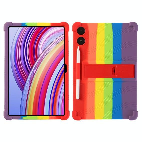 Per Xiaomi POCO Pad 5G Custodia protettiva antiurto in silicone per tablet con supporto (colore arcobaleno)