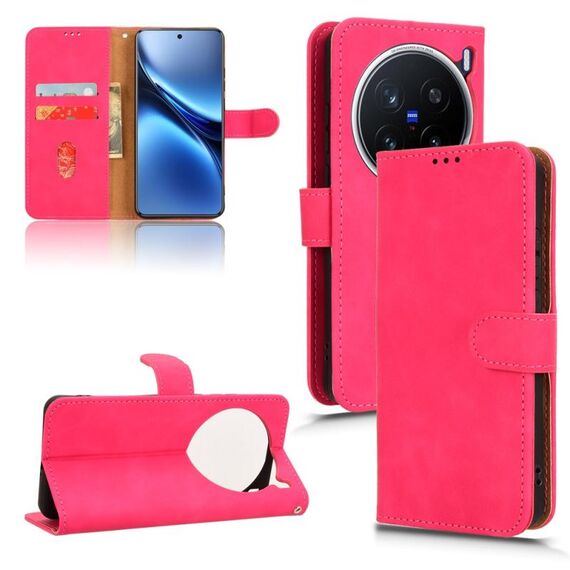 Per vivo X200 Pro 5G Custodia in pelle magnetica con chiusura magnetica (rosso rosa)