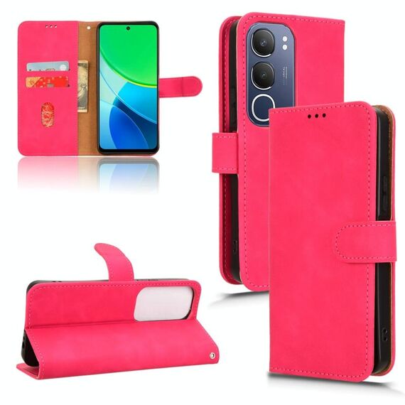 Per vivo Y19s 4G Custodia per telefono in pelle con chiusura magnetica Global Skin Feel (rosso rosa)