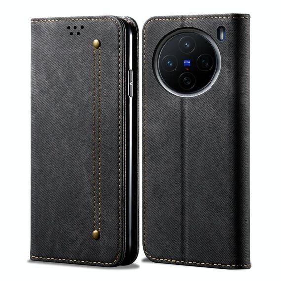 Per vivo X200 Denim Texture Flip Custodia in pelle per telefono (nero)