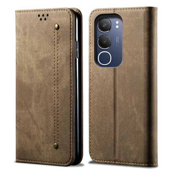 Per vivo Y19s 4G Custodia in pelle con texture denim (cachi)