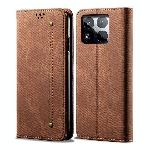 Per Xiaomi 15 Pro Denim Texture Casual Style Custodia in pelle con flip orizzontale (marrone)