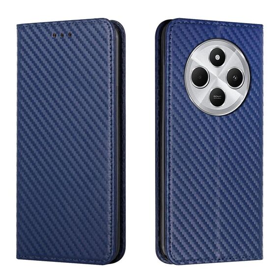 Per Redmi 14C 4G Custodia per telefono in pelle con chiusura magnetica in fibra di carbonio (blu)