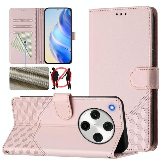 Per OPPO Find X8 Pro Custodia per telefono in pelle con stampa a nido d'ape RFID (rosa)