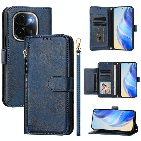 Per vivo iQOO Z9s Pro 5G / T3 Pro 5G India Multi-Card Slots Zipper Wallet Custodia per telefono in pelle (blu)