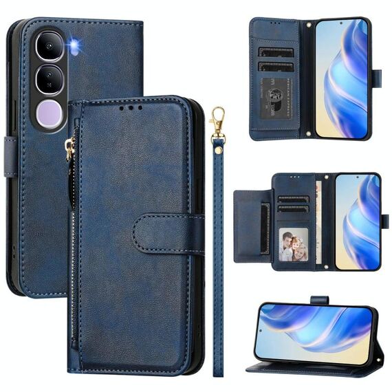 Per vivo V40 Lite 5G IDN Multi-Card Slots Zipper Wallet Custodia in pelle per telefono (blu)
