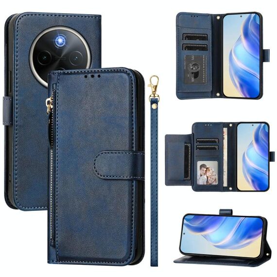 Per vivo Y300 Pro Multi-Card Slots Zipper Wallet Custodia in pelle per telefono (blu)