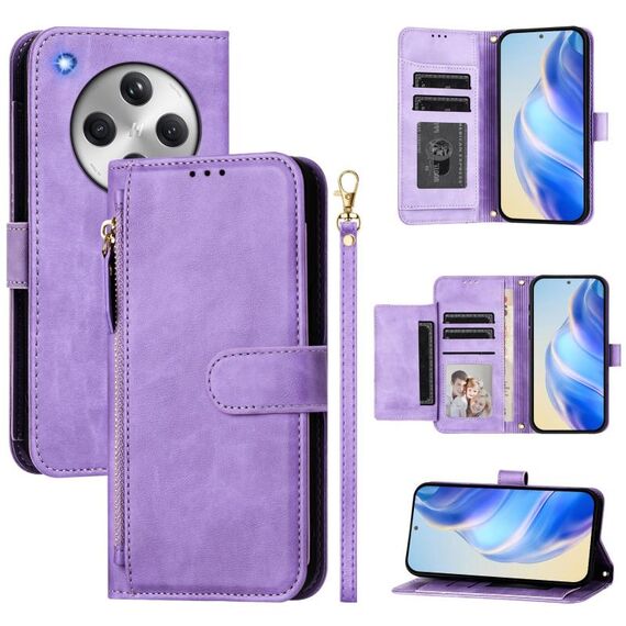 Per OPPO Find X8 Multi-Card Slots Zipper Wallet Custodia in pelle per telefono (viola)