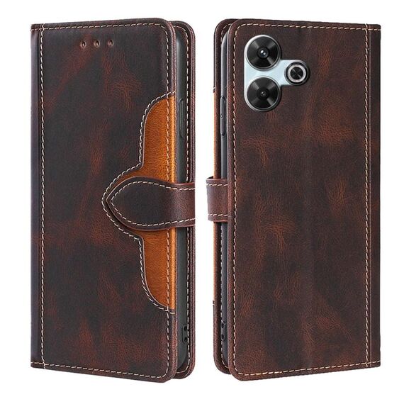 Per Redmi 13 4G Custodia in pelle con fibbia magnetica Skin Feel (marrone)