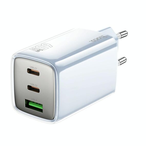 hoco N49 Glorious PD65W 2 x Type-C / USB-C, USB-A Caricabatterie rapido a tre porte, tipo di spina: spina UE (blu)