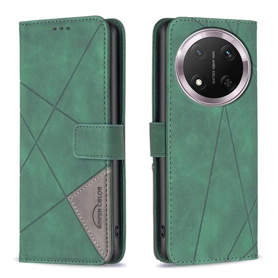 Per Honor X9c 5G Custodia per telefono in pelle con fibbia magnetica globale e trama a rombi (verde)