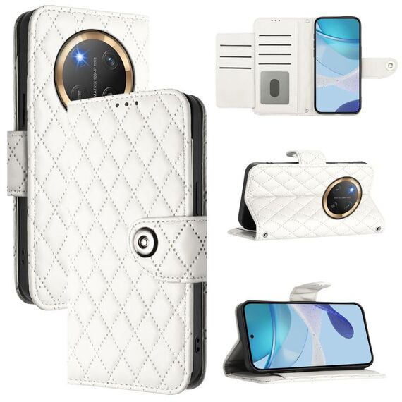 Per Honor X9c 5G Global Rhombic Texture Flip Custodia in pelle per telefono con cordino (bianco)