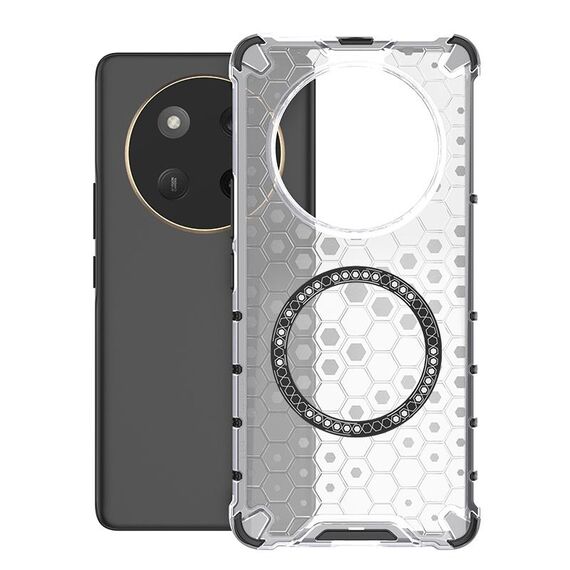 Per Honor X60 Pro 5G Custodia antiurto con anello magnetico a nido d'ape (bianco)