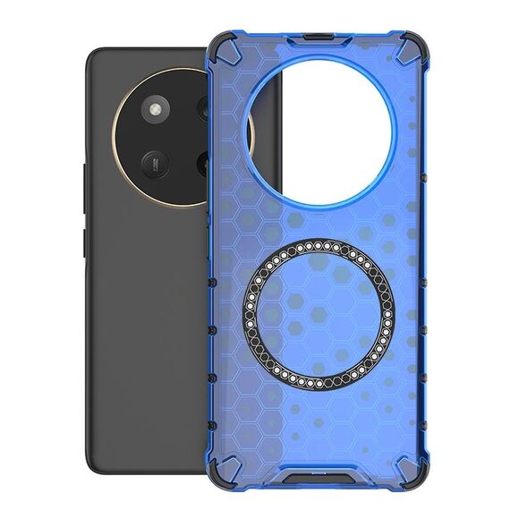 Per Honor X60 Pro 5G Custodia antiurto con anello magnetico a nido d'ape (blu)