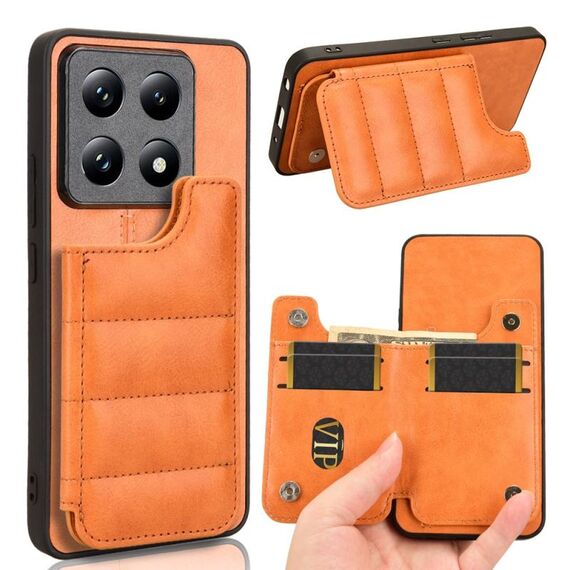 Per Xiaomi 14T Custodia per telefono con motivo a mucca e carta da cucito (arancione)