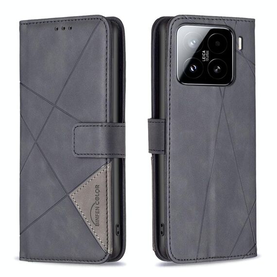 Per Xiaomi 15 Custodia per telefono in pelle con fibbia magnetica e trama a rombi (nero)