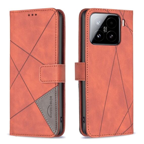 Per Xiaomi 15 Custodia per telefono in pelle con fibbia magnetica e trama a rombi (marrone)