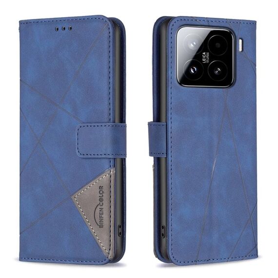 Per Xiaomi 15 Pro Custodia per telefono in pelle con fibbia magnetica e trama a rombi (blu)