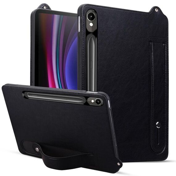 Per Samsung Galaxy Tab S10 / S9 / S8 / S7 Custodia per tablet in pelle TPU con cinturino (nero)
