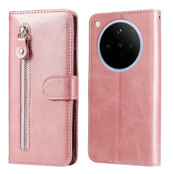 Per OPPO Find X8 Custodia per telefono in pelle con cerniera e texture di vitello alla moda (oro rosa)