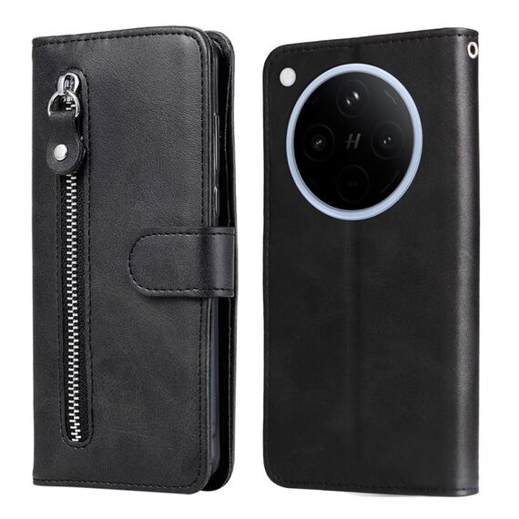 Per OPPO Find X8 Custodia per telefono in pelle con cerniera e texture di vitello alla moda (nero)