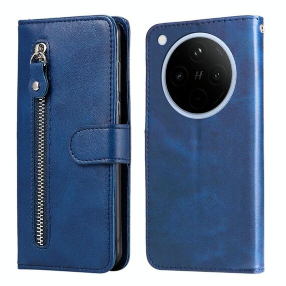 Per OPPO Find X8 Custodia per telefono in pelle con cerniera e texture di vitello alla moda (blu)