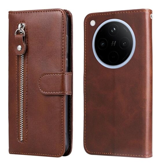 Per OPPO Find X8 Custodia per telefono in pelle con cerniera e texture di vitello alla moda (marrone)