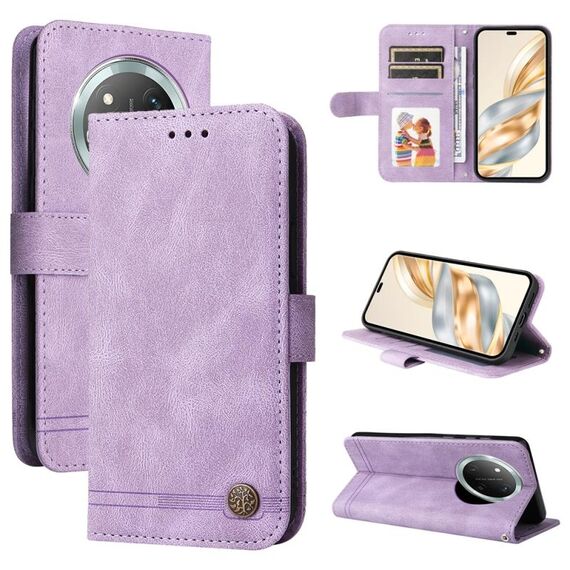 Per Honor X9c / Magic 7 Lite Custodia in pelle con bottoni in metallo Life Tree (viola)