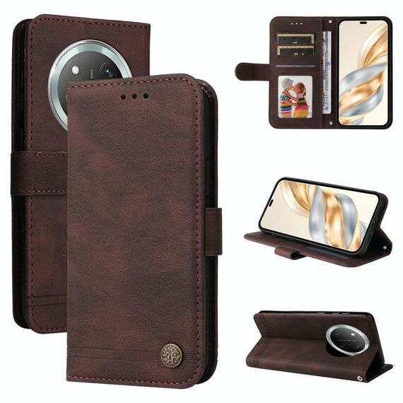Per Honor X9c / Magic7 Lite Custodia in pelle con bottoni in metallo Life Tree (marrone)