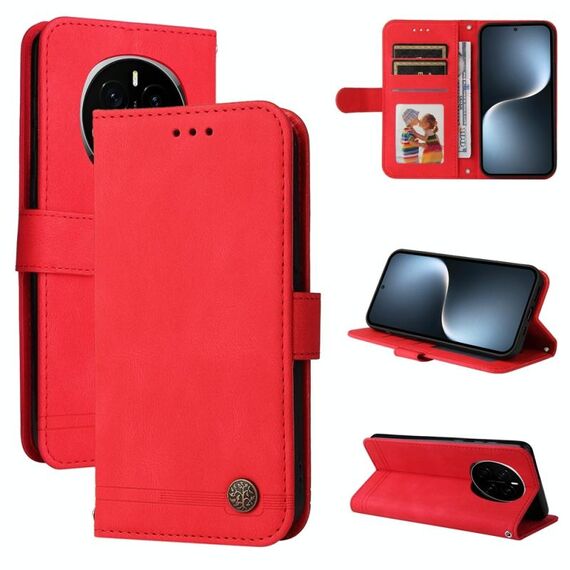 Custodia per telefono in pelle con bottone in metallo For Honor Magic7 Skin Feel Life Tree (rosso)