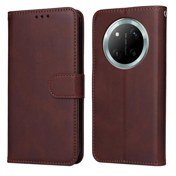 Custodia per telefono in pelle con texture di vitello classica per Honor X9c / Magic7 Lite (marrone)