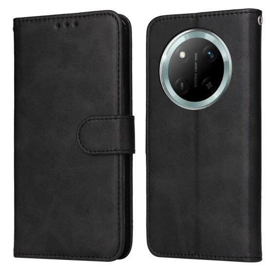 Custodia per telefono in pelle con texture di vitello classica per Honor X9c / Magic7 Lite (nero)