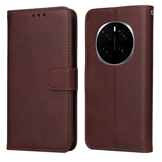 Custodia per telefono in pelle con texture di vitello classica per Honor Magic7 Pro (marrone)