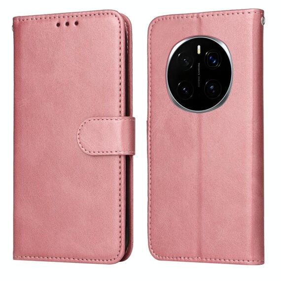 Custodia per telefono in pelle con texture di vitello classica per Honor Magic7 Pro (oro rosa)