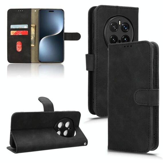 Custodia in pelle magnetica con chiusura a scatto per Honor Magic7 Pro Skin Feel (nera)