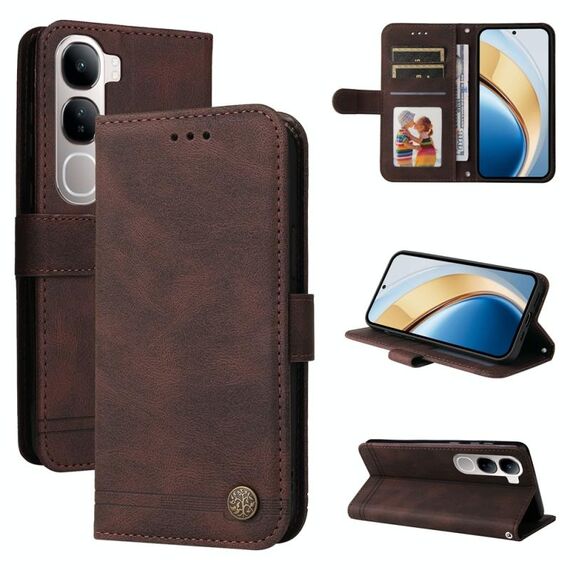 Per vivo V40 Lite 4G / 5G IDN Skin Feel Life Tree Custodia in pelle con bottoni in metallo (marrone)