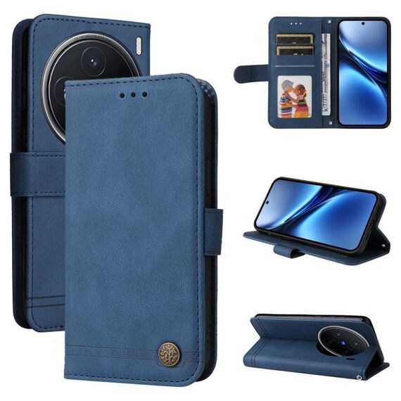Per vivo X200 Skin Feel Life Tree Custodia in pelle con bottoni in metallo (blu)