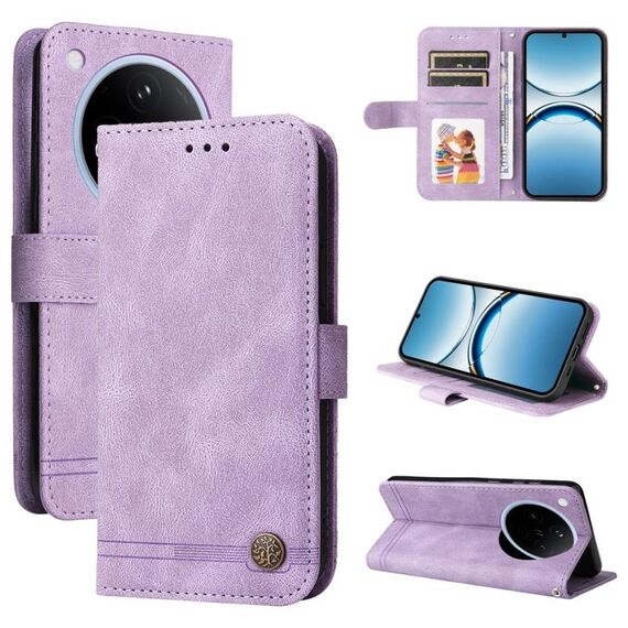 Per OPPO Find X8 Skin Feel Life Tree Custodia in pelle con bottoni in metallo (viola)