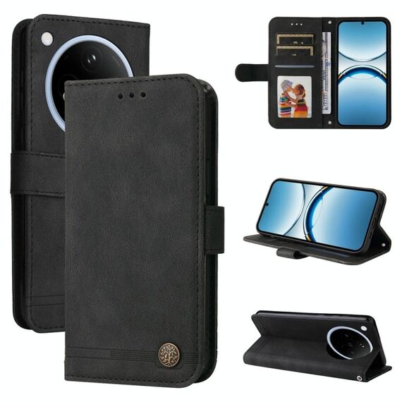 Per OPPO Find X8 Skin Feel Life Tree Custodia in pelle con bottoni in metallo (nero)