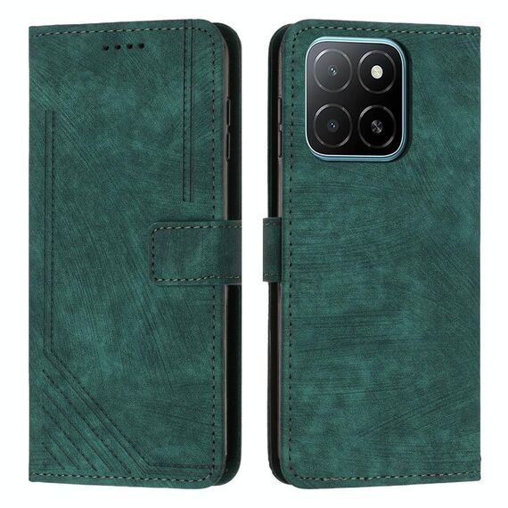 Custodia per telefono in pelle con motivo a strisce per Honor X5b con cordino (verde)