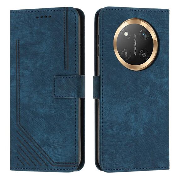 Per Honor X9c / X60 Pro Custodia in pelle con motivo a strisce Skin Feel con cordino (blu)