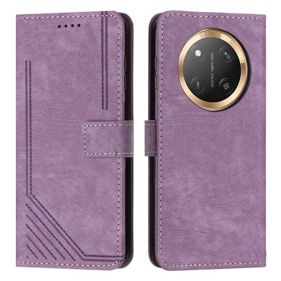 Per Honor X9c / X60 Pro Custodia in pelle con motivo a strisce Skin Feel con cordino (viola)