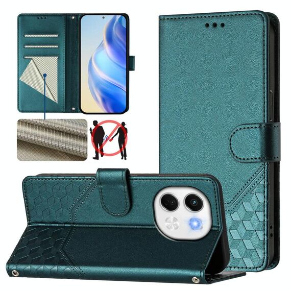 Per Tecno Spark 30 5G Custodia per telefono in pelle con stampa a nido d'ape RFID (verde pavone)