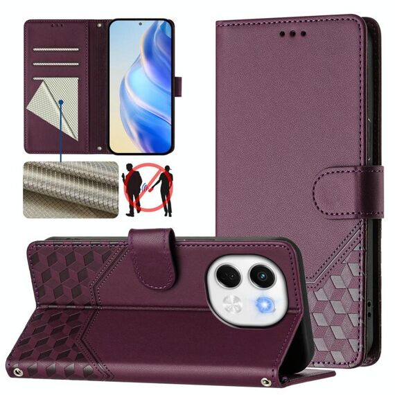 Per Tecno Spark 30 5G Custodia per telefono in pelle con stampa a nido d'ape RFID (viola)